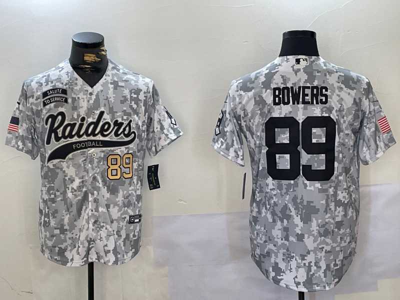 Mens Las Vegas Raiders #89 Brock Bowers 2024 Arctic Camo Salute To Service Stitched Baseball Jerseys